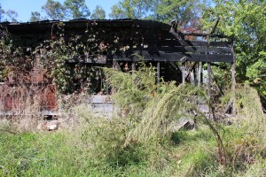 Fire damage is clearly evident on this end of the building